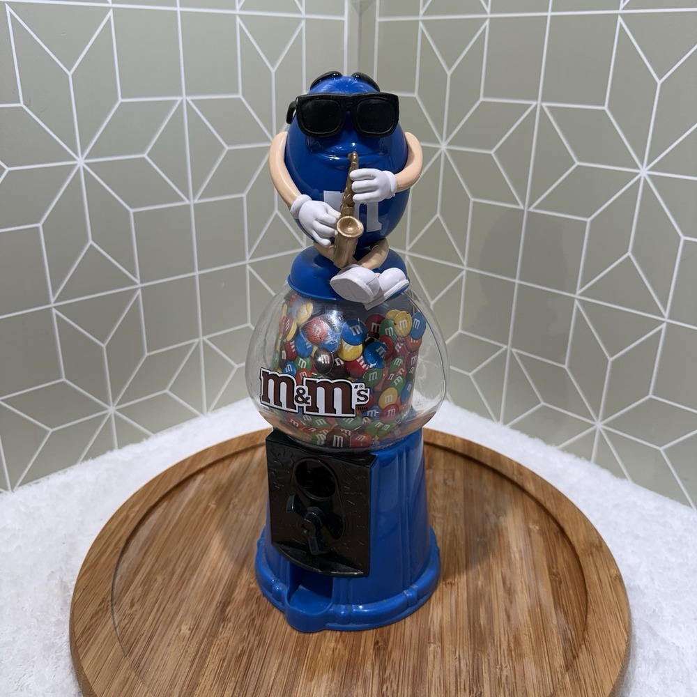 Mars M&M's Blue Guy Saxophone Candy Dispenser Gum ball Machine Style Collectable